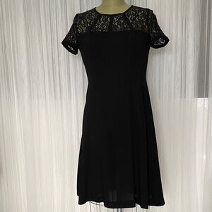 Gerard Darel Black Lace Midi Fit & Flare Short Sleeve Dress Size 40